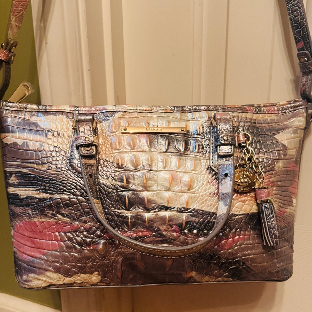 RARE COLOR! Brahmin Genuine Leather Croc Embossed Mini Asher in Muse Melbourne! - Picture 14 of 16